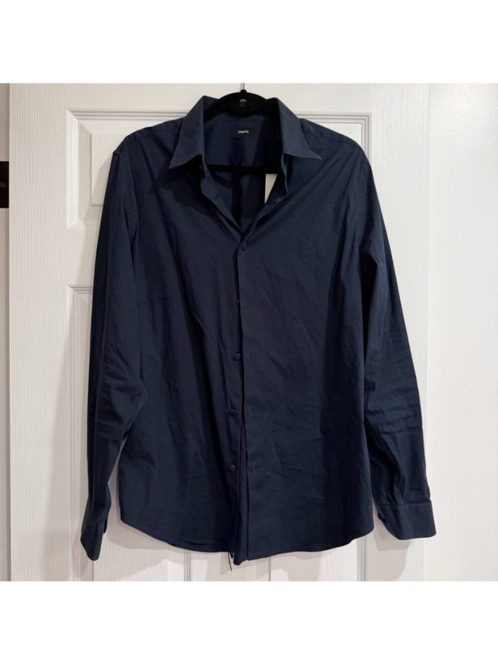 Theory Mens Cotton Navy Blue Button Down Collar Shirt Size XL NWT